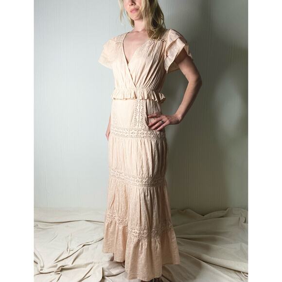 TULAROSA Ellianna Cream Eyelet Lace Tiered Cotton Maxi Prairie Dress US SMALL - Picture 2 of 16